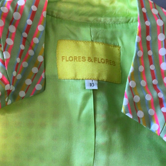 Flores & Flores Bright Dot Open Front Cotton Blazer Size 10 - Picture 2 of 6